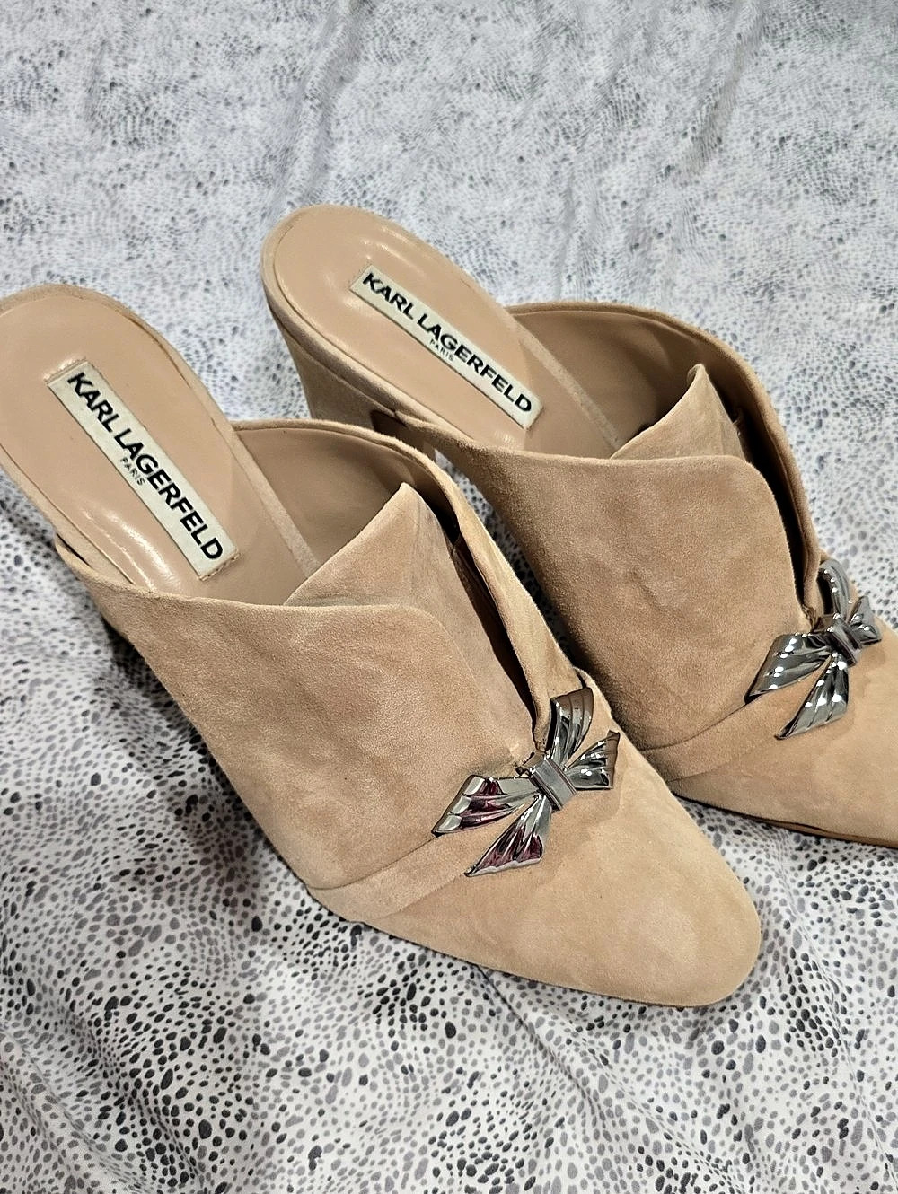 KARL LAGERFELD Women's Bow Mule Heels in Brown